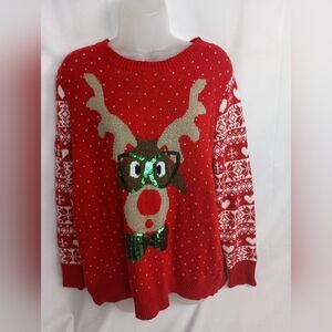 Absolutely Famous Christmas Festive Holiday Red‎ Reindeer Sweater (#869)